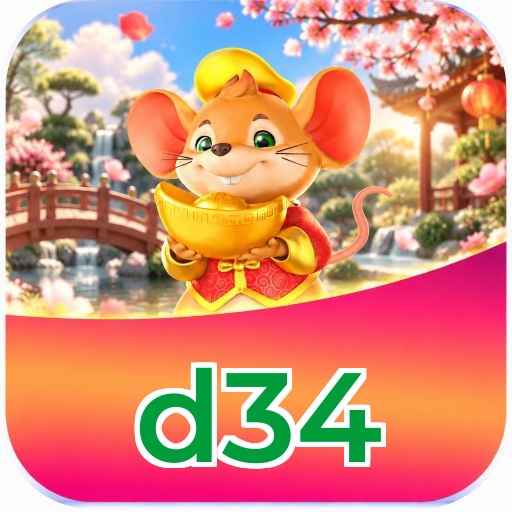 Interface da plataforma d34 mostrando slots populares e bônus de boas-vindas